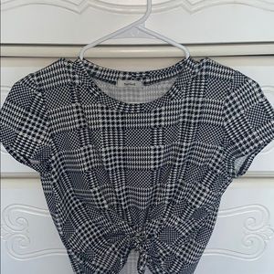black and white cropped tied shirt